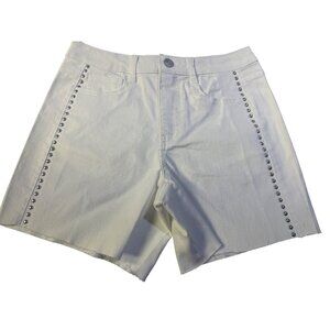 And now this sz 27 The Studded Short White Denim Stretch Jean Shorts With Metall